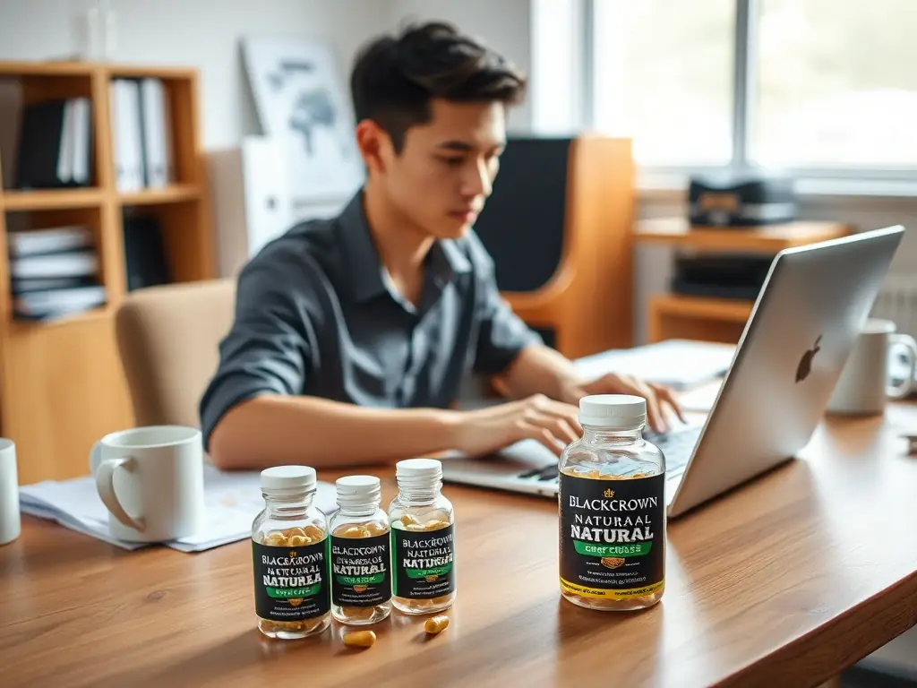 A close-up shot of a person writing a product review on a laptop, with a bottle of Neutrino Body Lotion in the background, highlighting the ability to share feedback and influence product development.